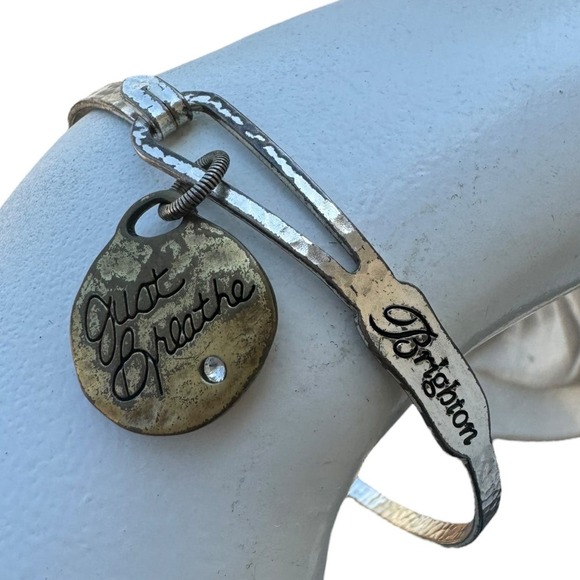 Brighton ‘Just Breathe’ Two Tone Charm Bangle Bracelet - Picture 1 of 5